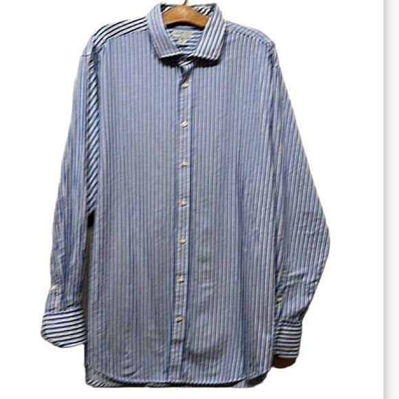 Jackstone by Thomas Dean blue striped men’s button down dress shirt‎ size 2 XL - Picture 1 of 7